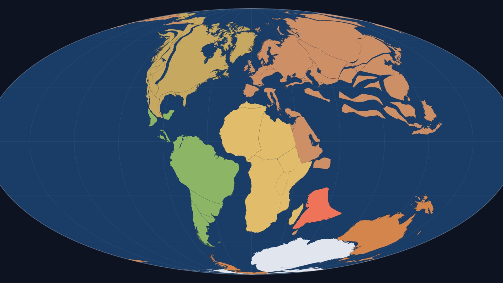 Map of the young Atlantic Ocean 100 million years ago