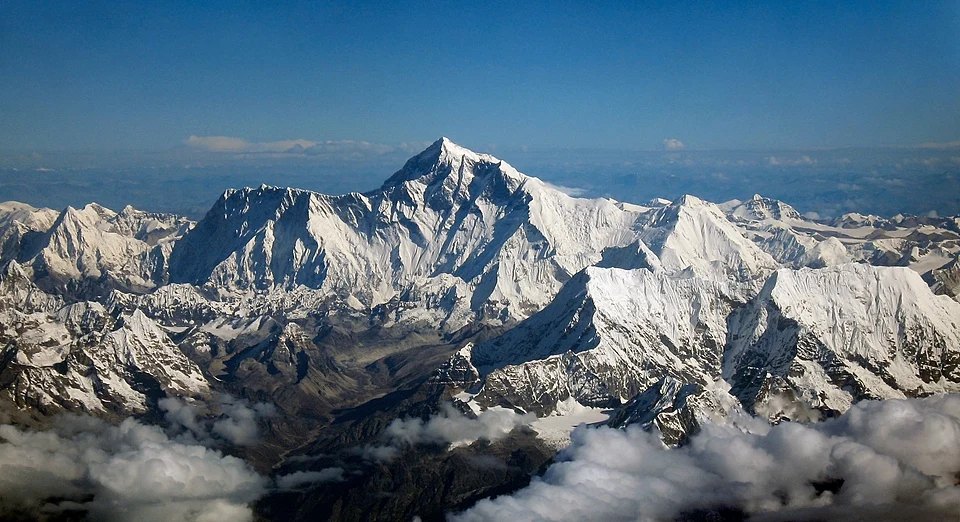 Aerial view of Mount Everest and the Himalayas